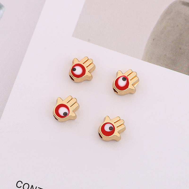 Palm Evil Eye Metal Beads 6mm Enamel Painted Gold Alloy 100pcs 6