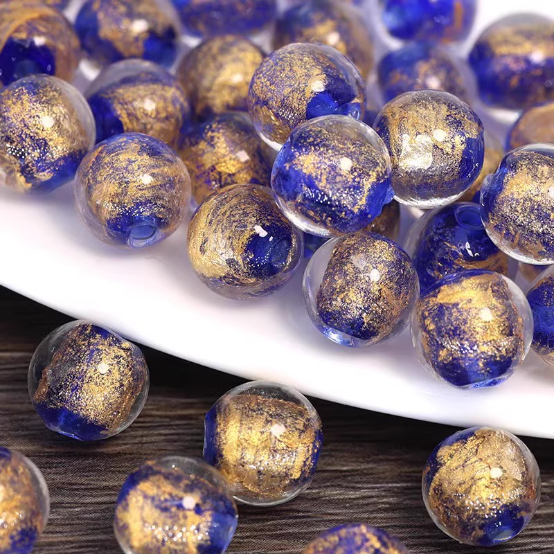 Lampwork Glass Beads Round 8mm 10mm Ancient Gold Silver Foil 100pcs 7