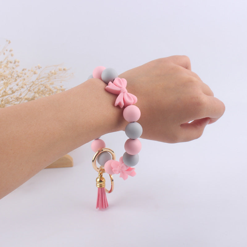 Bow Silicone Bead Wristlet Keychain Vibrant Colors 14cm 4