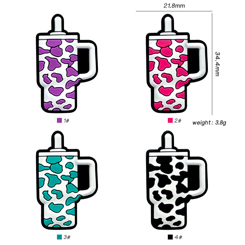 Silicone Focal Beads Cow Print Travel Cup Handle 20pcs 2