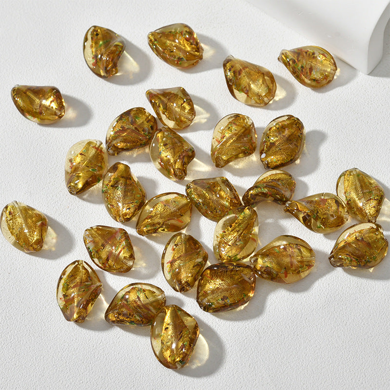 Lampwork Glass Beads Leaf Curled 14x21mm Translucent Vibrant 4pcs 10