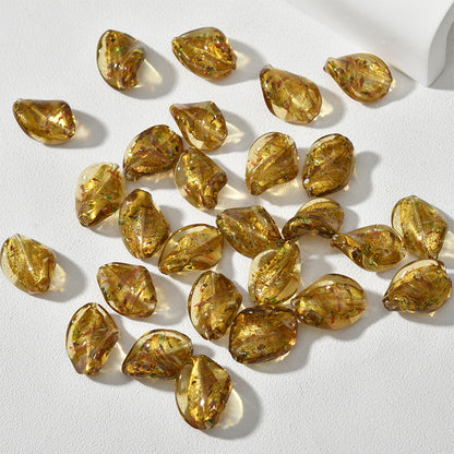 Lampwork Glass Beads Leaf Curled 14x21mm Translucent Vibrant 4pcs 10