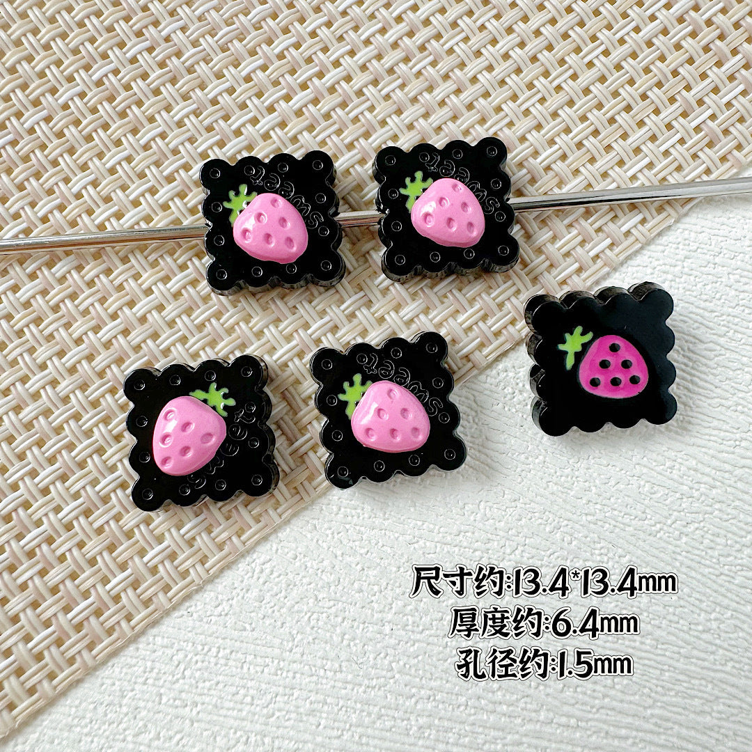 Strawberry and Mouse Metal Beads 13mm Pastel Painted Cookie Design 10pcs 14