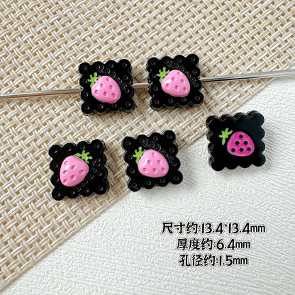 Strawberry and Mouse Metal Beads 13mm Pastel Painted Cookie Design 10pcs 14