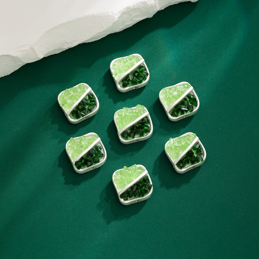 Two Color Square Rhinestone Beads 14mm Fragmented Zinc Alloy 5pcs 3