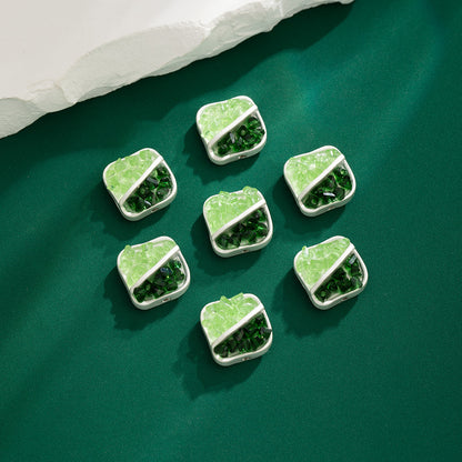 Two Color Square Rhinestone Beads 14mm Fragmented Zinc Alloy 5pcs 3