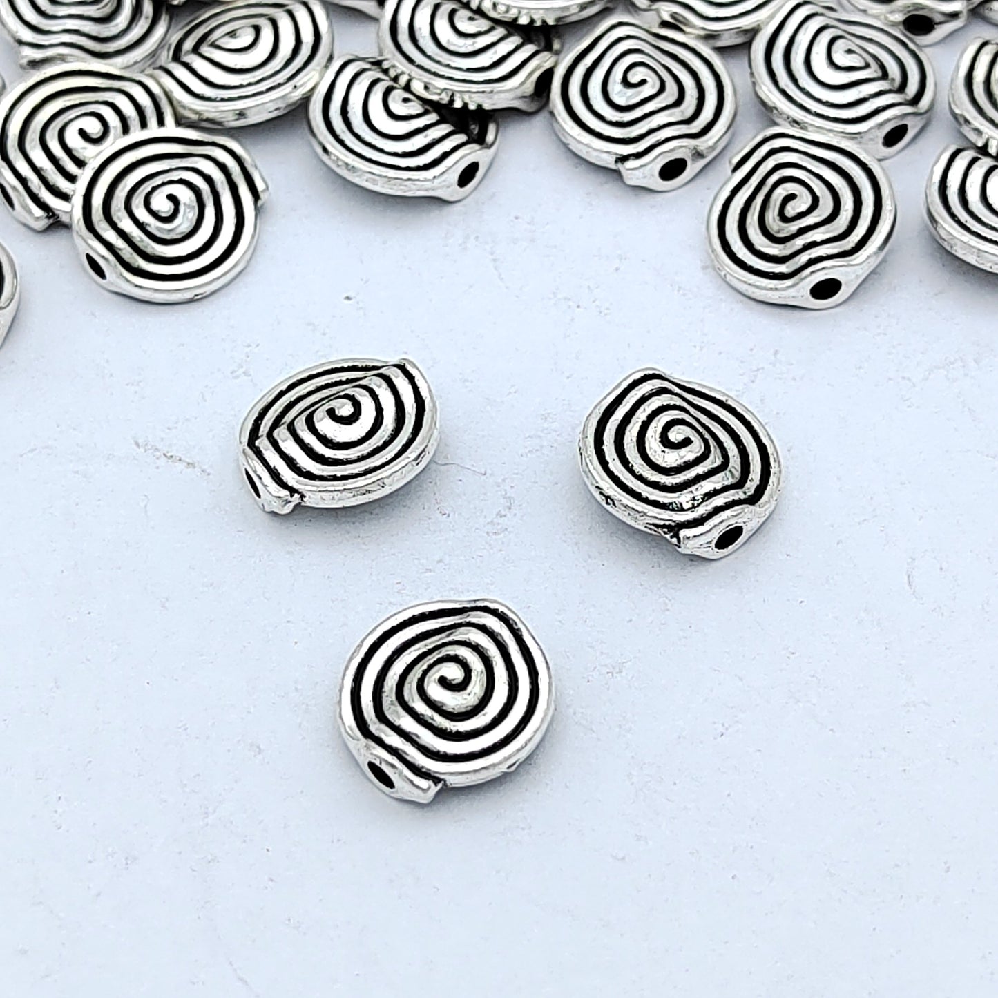 Irregular Spiral Pattern Metal Beads 10mm Antique Silver Tone 200pcs 2