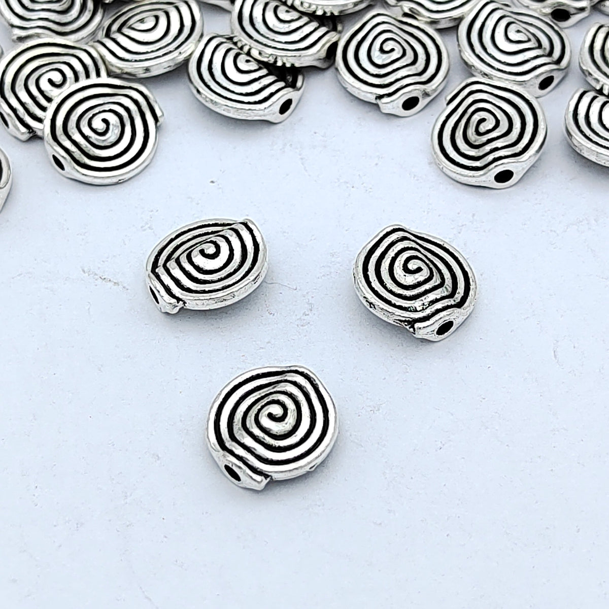 Irregular Spiral Pattern Metal Beads 10mm Antique Silver Tone 200pcs 2