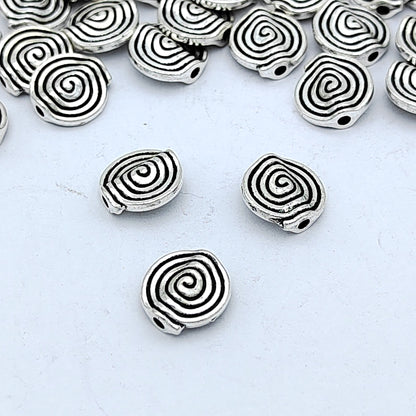 Irregular Spiral Pattern Metal Beads 10mm Antique Silver Tone 200pcs 2