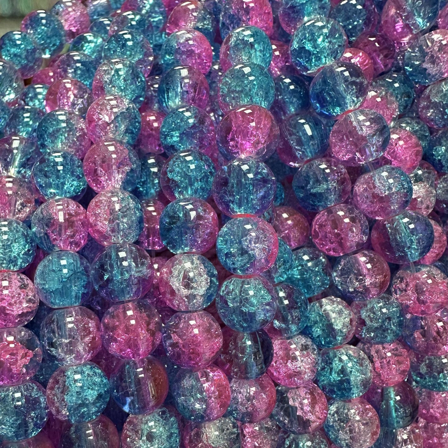 Crackle Glass Beads Round 8mm Dual Color Explosion 10 Strands 33