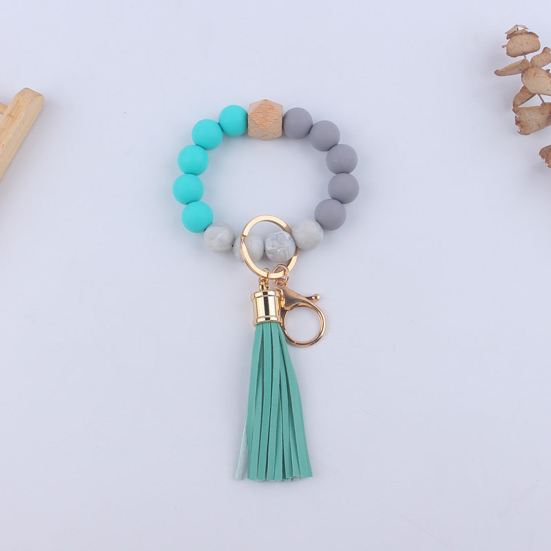 Leopard Print Silicone Bead Tassel Wristlet Keychain 13