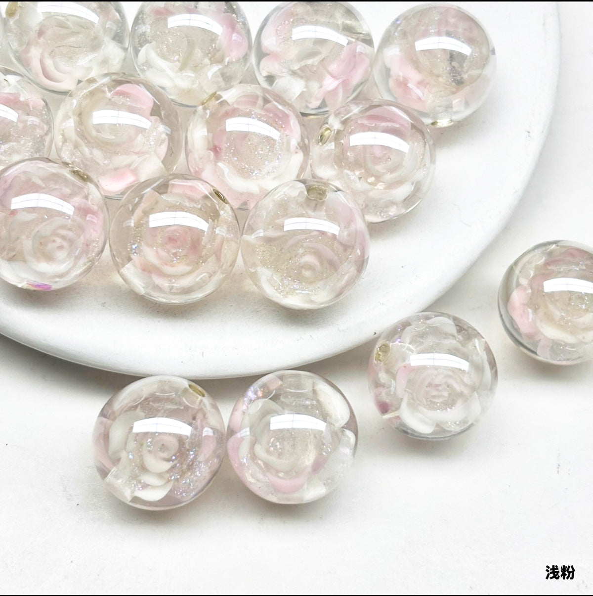 Clear Glazed Rose Resin Beads 16mm Round Decorative 10pcs 8
