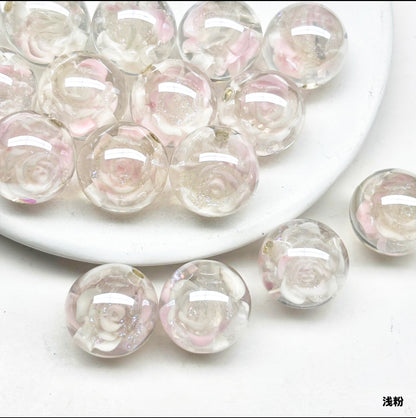 Clear Glazed Rose Resin Beads 16mm Round Decorative 10pcs 8