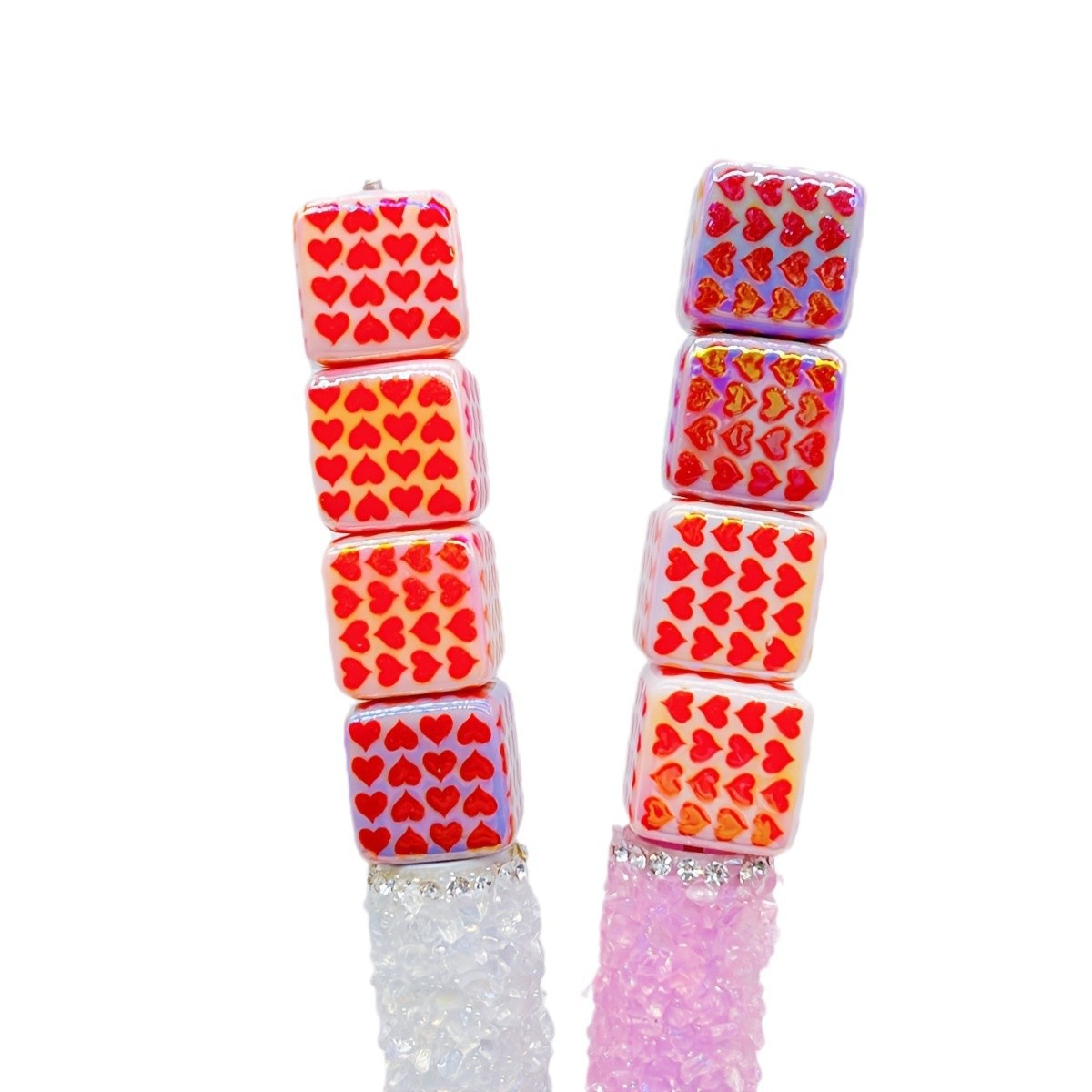 Plating Heart Acrylic Square Beads 15mm Glossy Pattern 50pcs 5