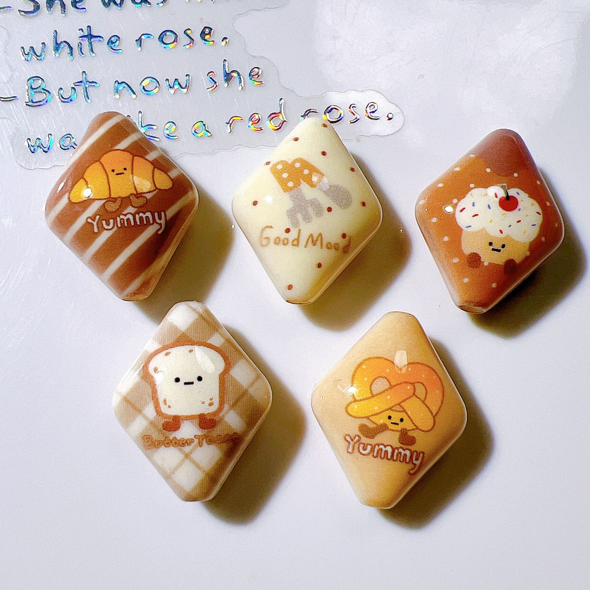 Rhombus Acrylic Beads 18x23mm Cartoon Bakery Pastry Design 10pcs 4