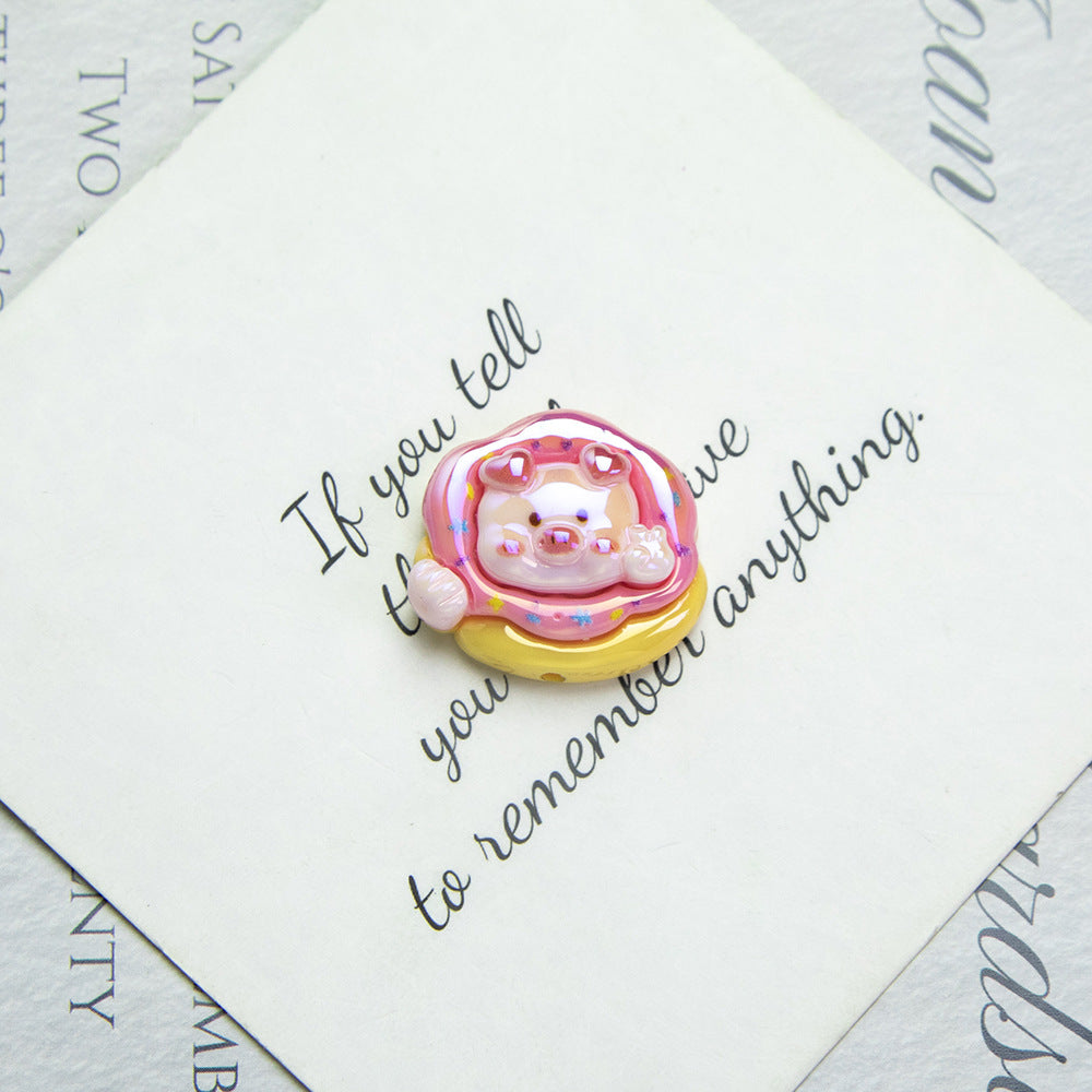 Glossy Pig Resin Beads Playful Dessert Design 10pcs 10
