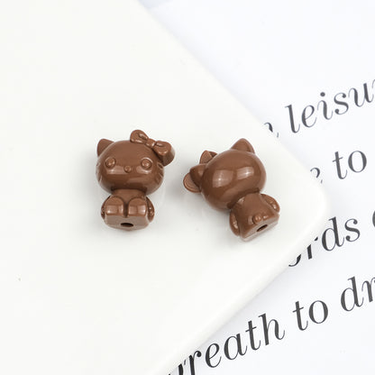 Maillard Color Hello Kitty Acrylic Beads 19mm Glossy Coffee Tones 50pcs 6