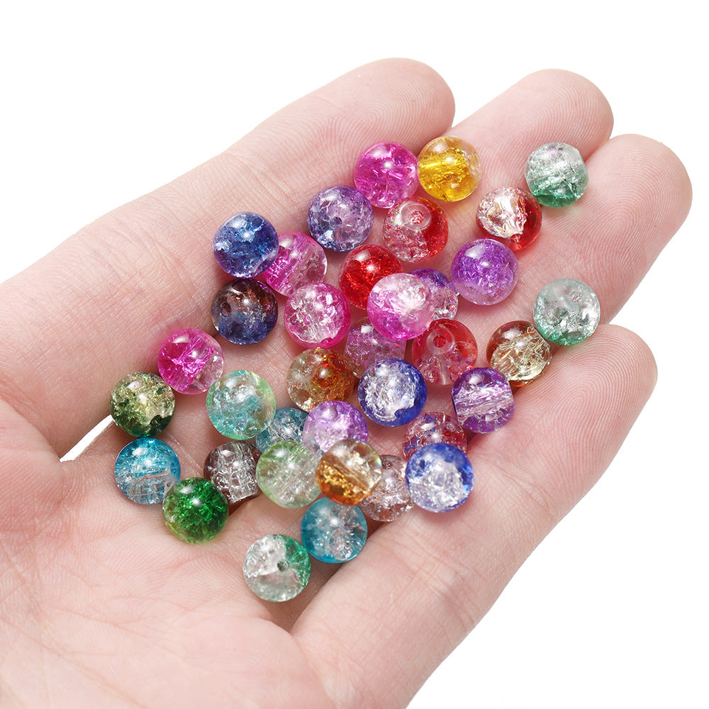 Ice-Cracked Round Glass Beads 8mm Vibrant Vintage Colors 50pcs