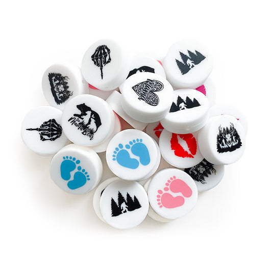 Silicone Focal Beads Nature Theme Circle Badge Love Mom 10pcs 2