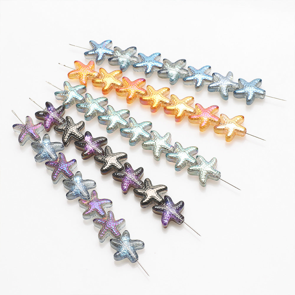 Electroplated Starfish Glass Beads 13-14mm Transparent 30pcs 5