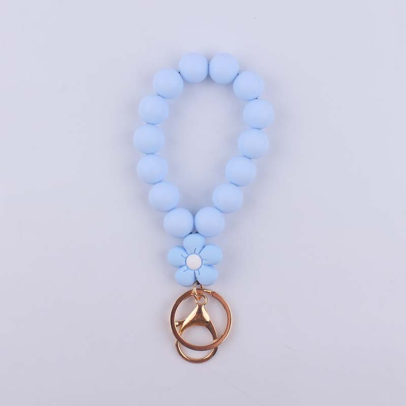 Flower Silicone Bead Wristlet Keychain Colorful Smooth Beads 9