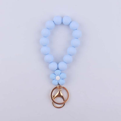 Flower Silicone Bead Wristlet Keychain Colorful Smooth Beads 9