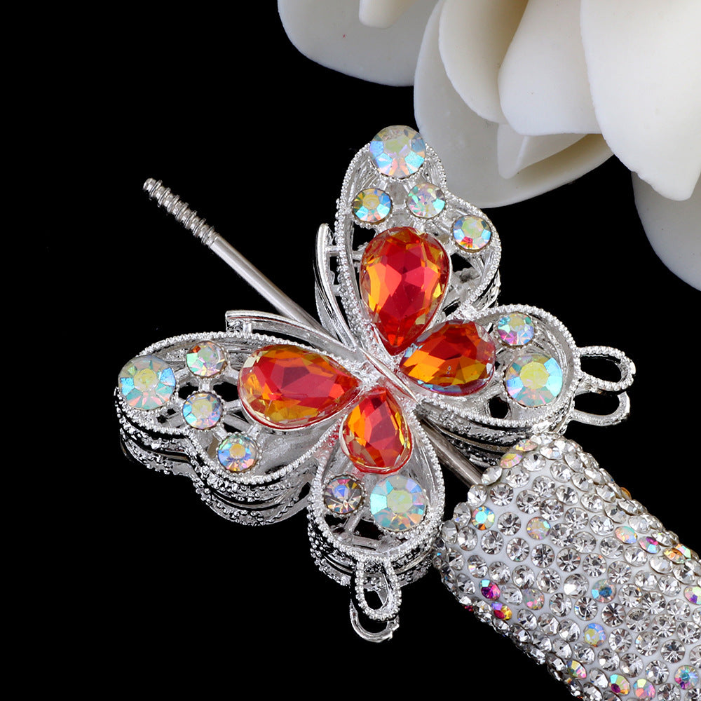 Double Sided Butterfly Rhinestone Beads 34mm Iridescent Alloy 2pcs 9