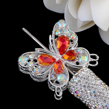 Double Sided Butterfly Rhinestone Beads 34mm Iridescent Alloy 2pcs 9