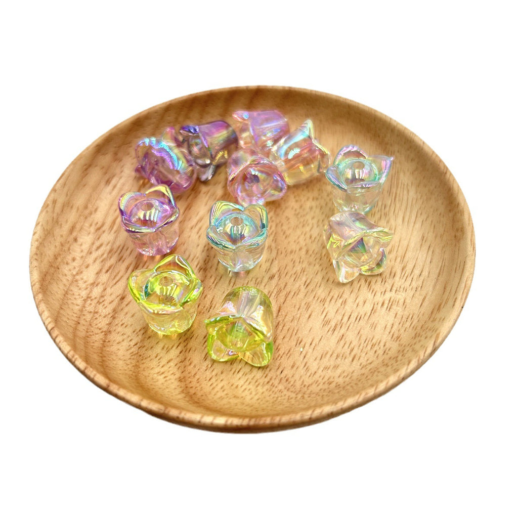 Transparent UV Plating Lily Valley Flower Acrylic Beads 14mm 10pcs 5