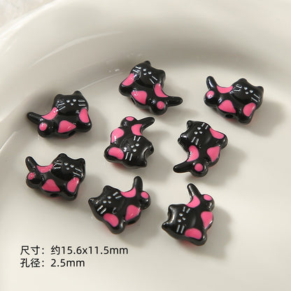 Kitten Series Metal Beads Black and Pink Enamel Alloy 10pcs 21