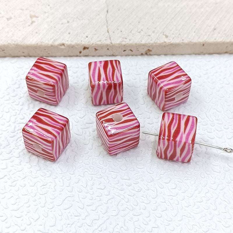 Colorful Leopard Print Acrylic Square Beads 14mm 50pcs 5