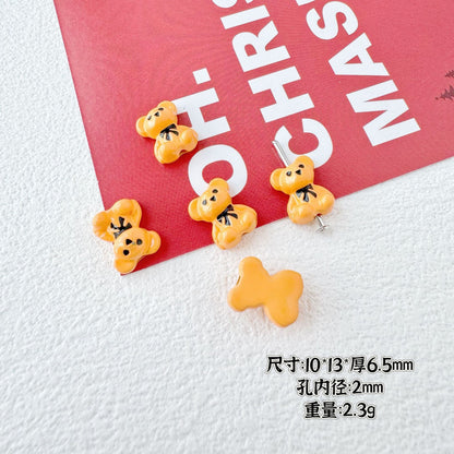 Bear and Double Heart Metal Beads 13mm Baking Painted Alloy 10pcs 8