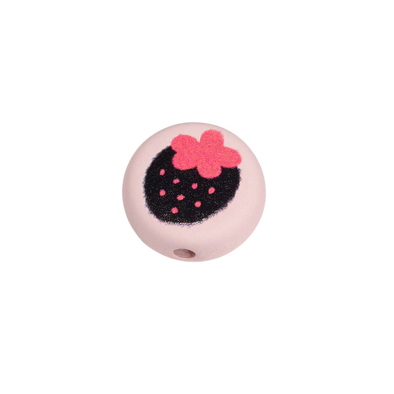 Flat Acrylic Beads 17mm Black Pink Strawberry Printed 20pcs 7