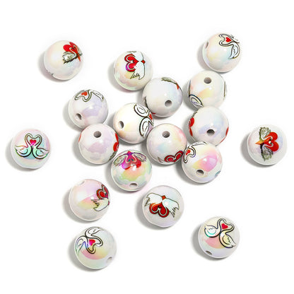UV Plating Round Acrylic Beads 16mm Valentine Swan Print 50pcs 7