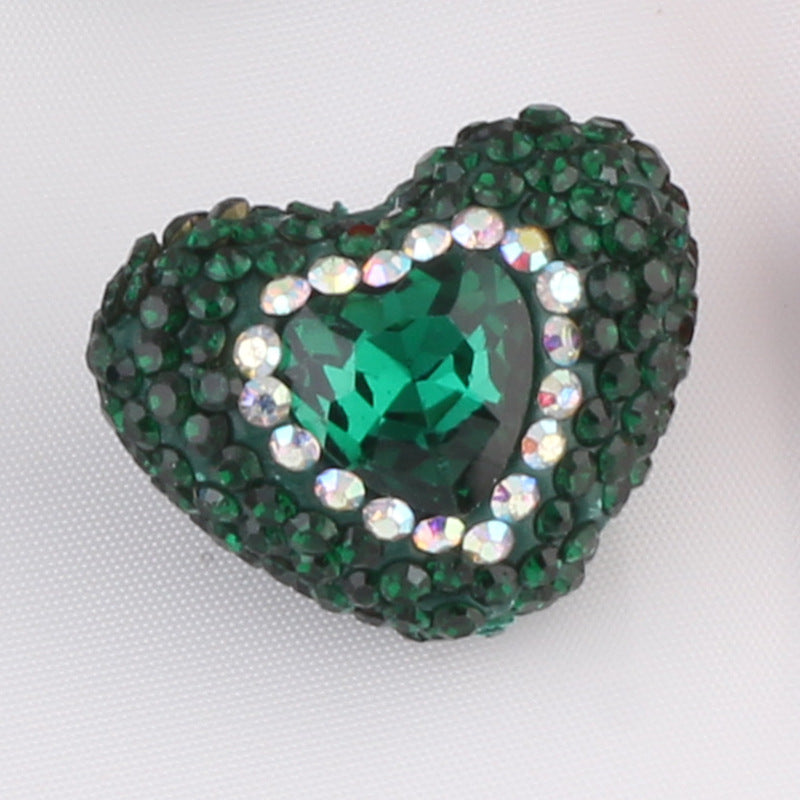 Rhinestone Heart Clay Beads 24mm Colorful Sparkling 6pcs 13