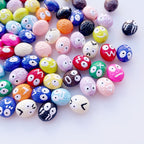Hand Painted Coal Ball Acrylic Beads 12mm Colorful Expression 20pcs