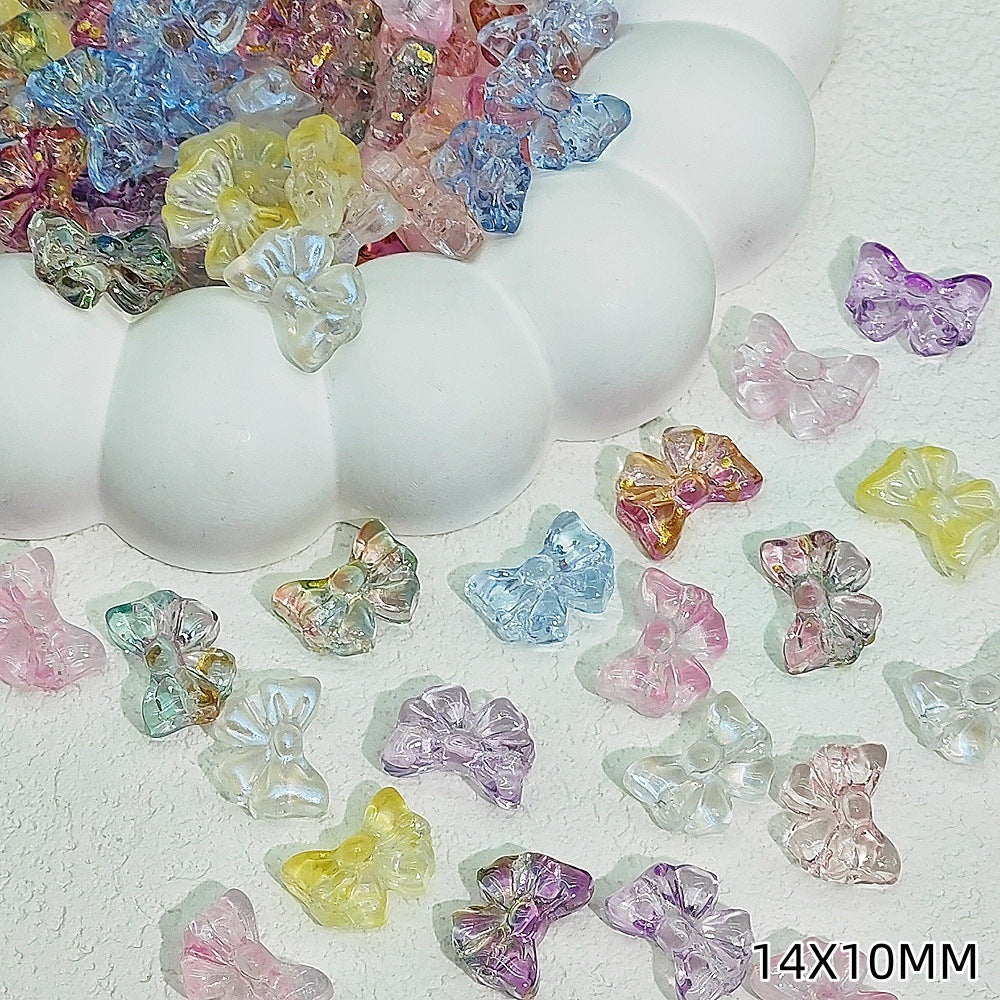 Sweet Bow Glass Beads 14mm Transparent Pastel Mixed Colors 50pcs 6