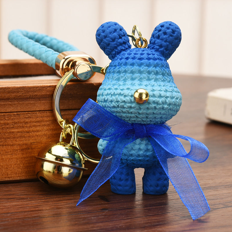 Resin Gradient Wool Rabbit Animal Charm Keychain with Organza Bow 10
