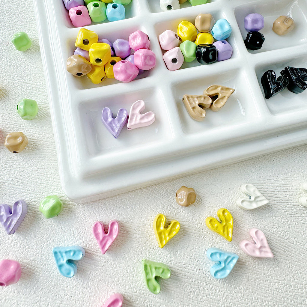 Heart Stone Metal Beads 6mm 9mm Glossy Painted Pastel Colors 50pcs 2