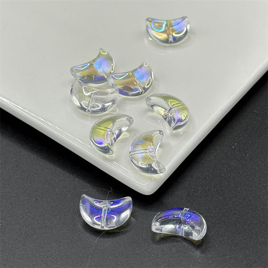 Moon Crescent Transparent Glass Beads 9x14mm Pastel Mixed 100pcs 2