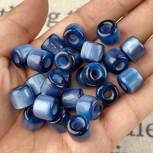 Gradient Color Resin Barrel Beads 10mm Chunky Navy to Sky Blue 10pcs