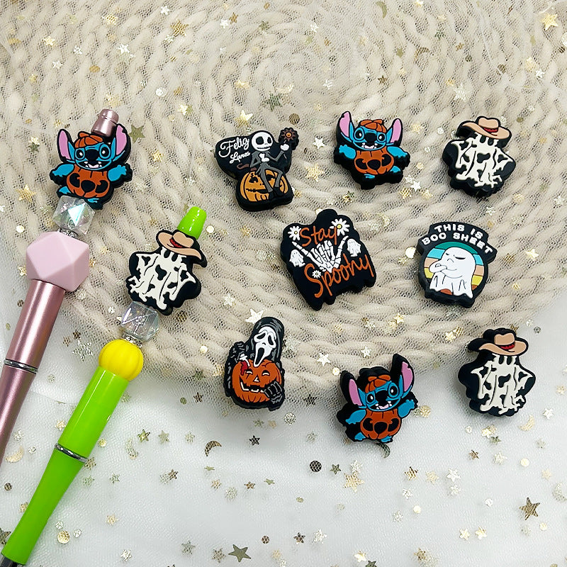Silicone Focal Beads Halloween Ghosts and Pumpkins With Phrases 20pcs 2