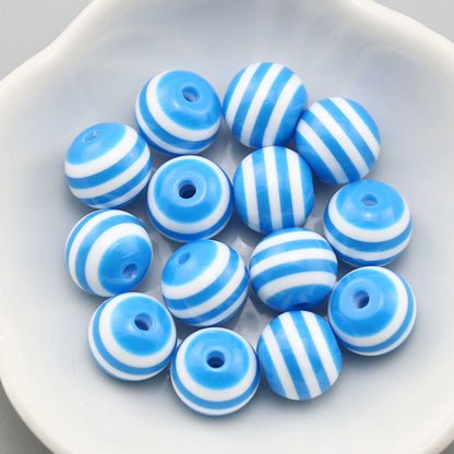 Rainbow Color Striped Resin Beads 12mm Round Glossy 60pcs 15