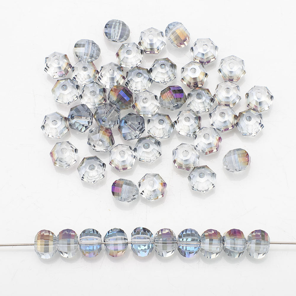 Glass Faceted Spacer Beads 8mm Plating Metallic Color 60pcs 16