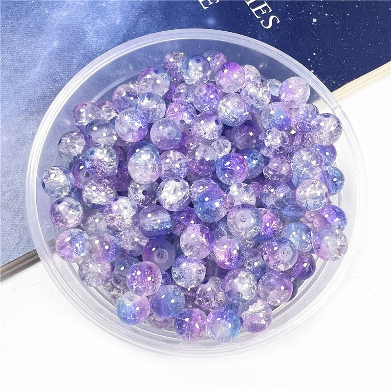 Crackle Flower Glass Beads 8mm Soft Purple Blue Gradient 3 Strands