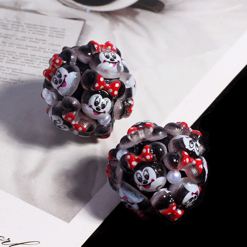 Embellished Bubblegum Beads 20mm Donald Duck Minnie Floral Design 5pcs 12