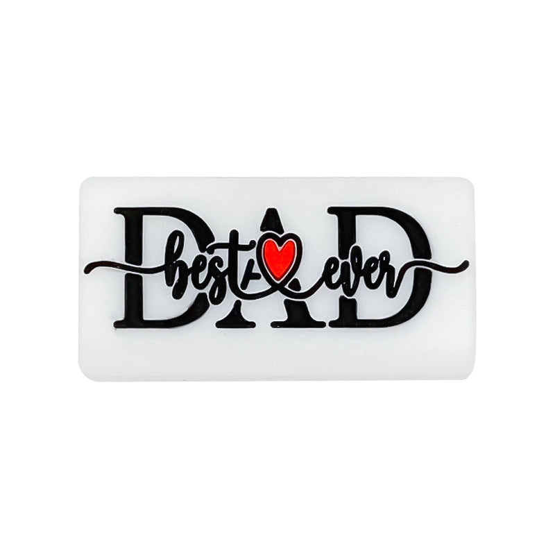Silicone Focal Beads Love Dad Or Mom Rectangular Black White 20pcs 7