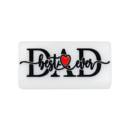 Silicone Focal Beads Love Dad Or Mom Rectangular Black White 20pcs 7