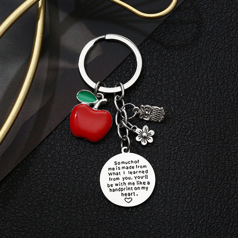 Stainless Steel Teacher Apple Keychain Glossy Red Charm 2