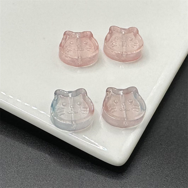 Cat Transparent Glass Beads 14mm Pastel Translucent 100pcs 3